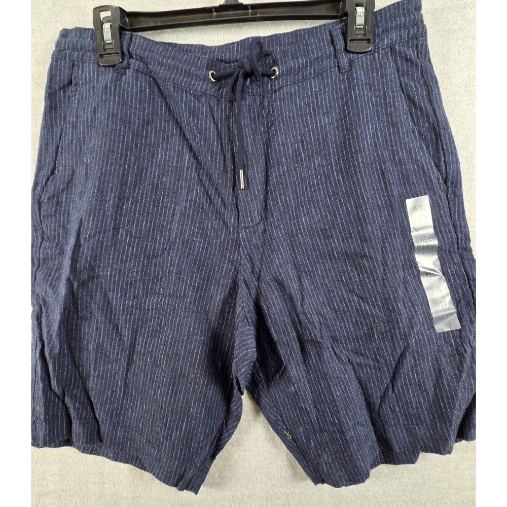 Calvin Klein Shorts Mens 32 Linen Blend Navy Pinstripe Drawstring Preppy NEW